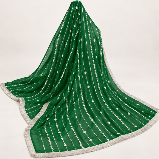 Emerald Green Sequin Stripe Bridal Dupatta