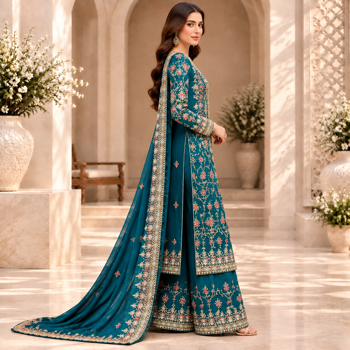 Azure Royale – Luxury Teal Blue Pakistani Embroidered Suit