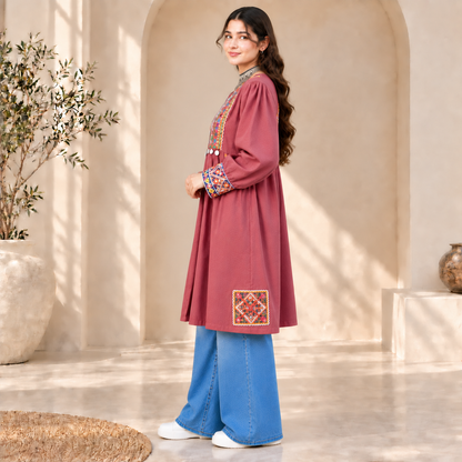Afghan Heritage Rose Pink Embroidered Coat