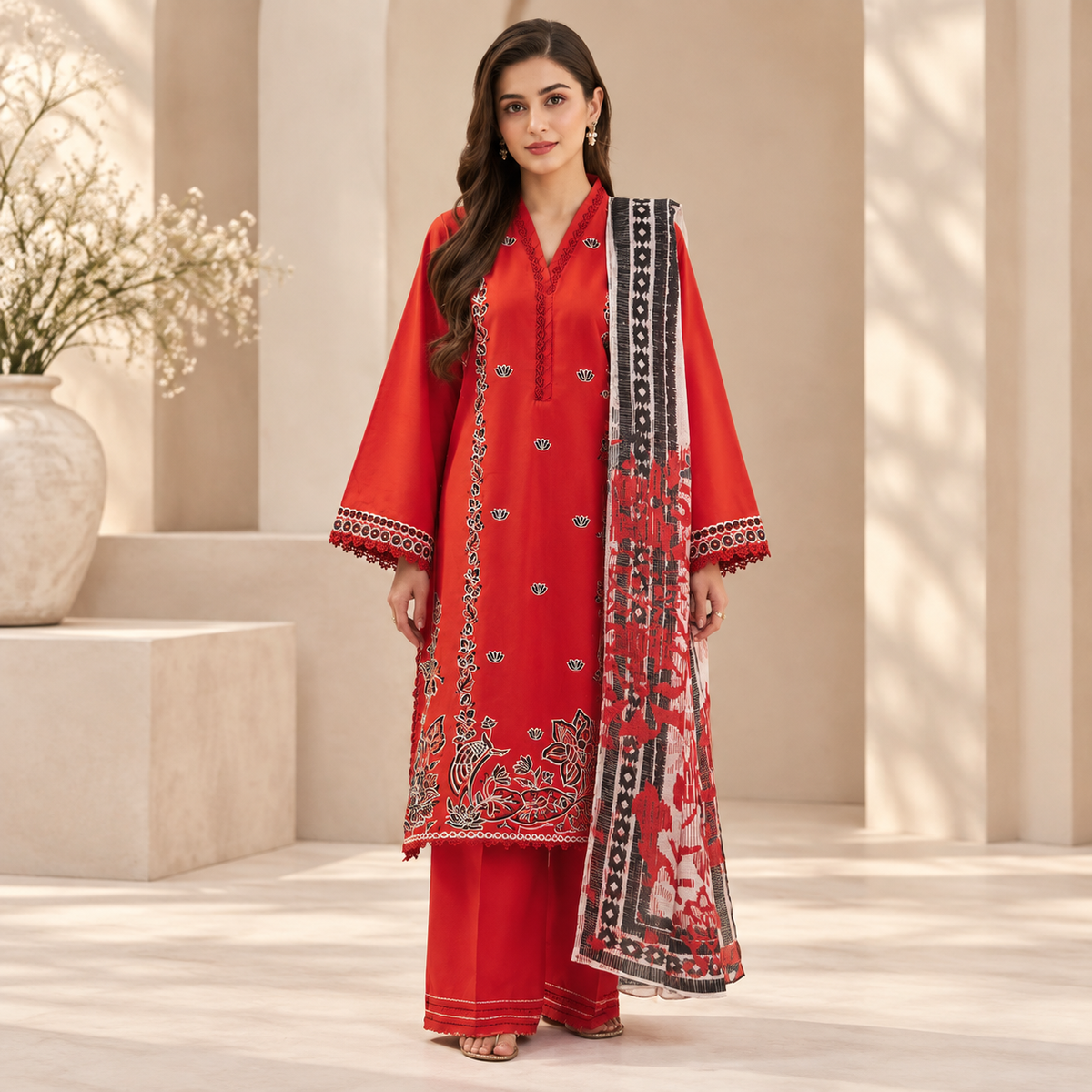 Ruby Noir Embroidered 3-Piece Suit