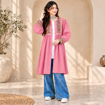 Afghan Heritage Pink Embroidered Coat