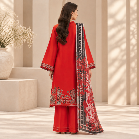 Ruby Noir Embroidered 3-Piece Suit