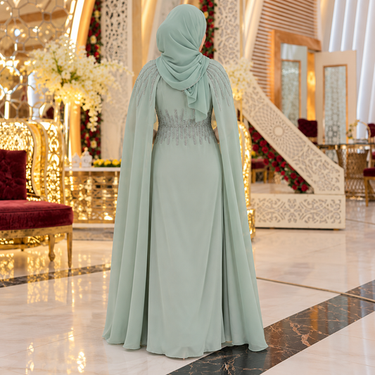Sage Mint Green Elegant Cape Maxi Dress