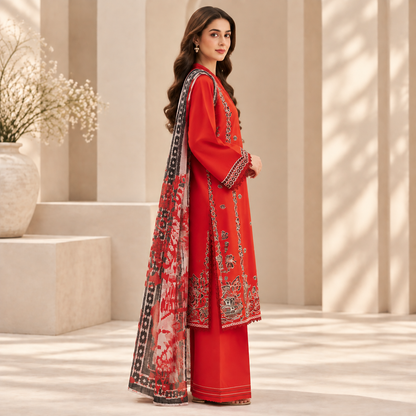 Ruby Noir Embroidered 3-Piece Suit