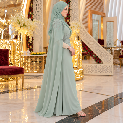 Sage Mint Green Elegant Cape Maxi Dress