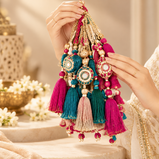 Luxury Multicolor Handmade Tassels with Mirror Work, Golden Beads & Silk Thread Latkans