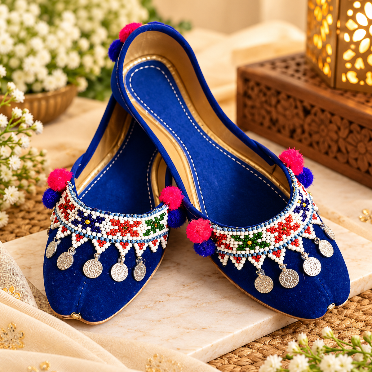 Royal Blue Traditional Embellished Khussa Shoes