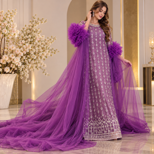 Royal Lavender Embroidered Maxi Dress