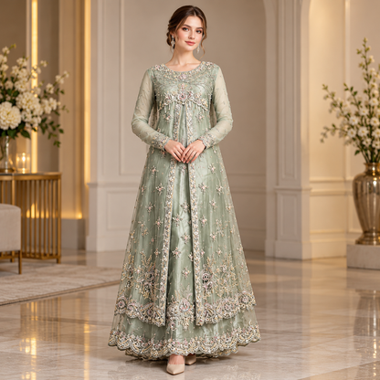 Sage Green Luxury Embroidered Bridal Gown
