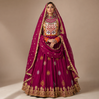 Magenta Embroidered Afghan Maxi Dress