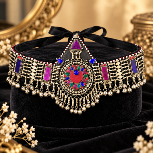 Luxury Multicolor Antique Gold Tribal Matha Patti Headpiece