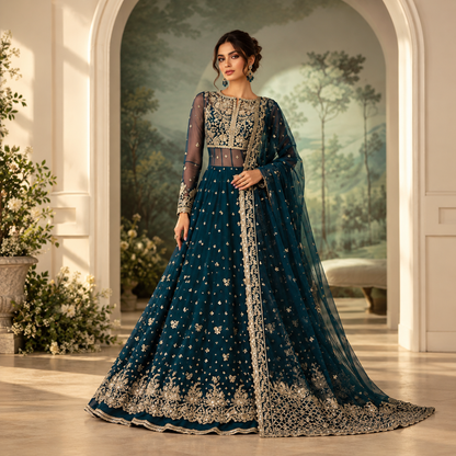 Teal Noor Embroidered Formal Gown