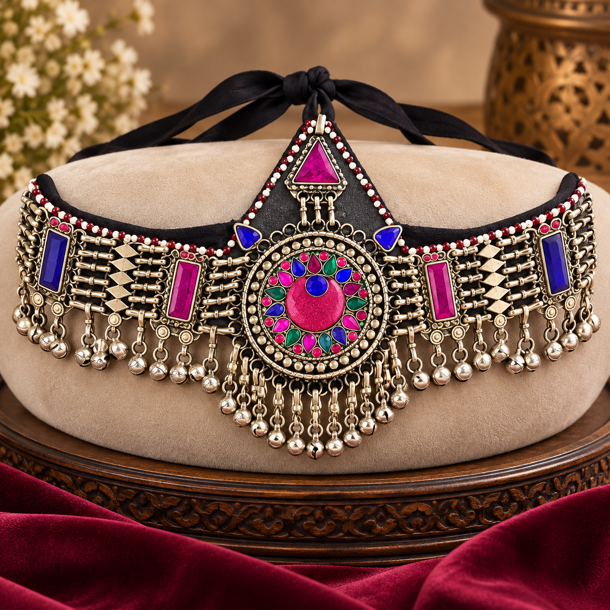 Luxury Multicolor Antique Gold Handmade Tribal Matha Patti Headpiece