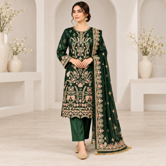Emerald Royale Luxury Embroidered 3-Piece Suit