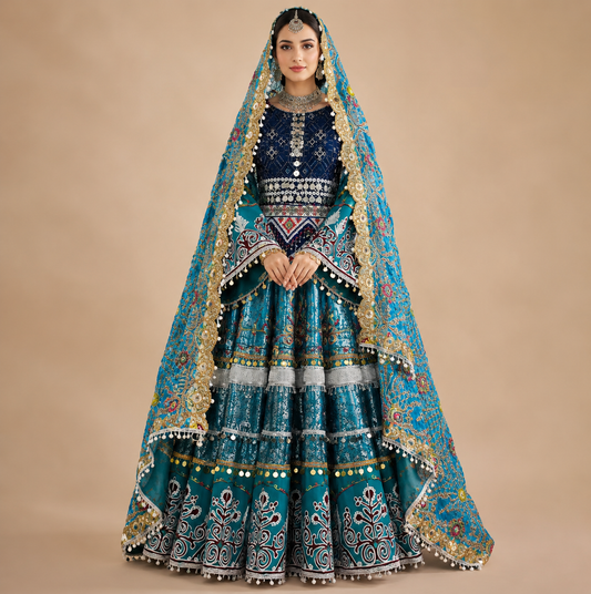 Teal Traditional Afghan Dresses
