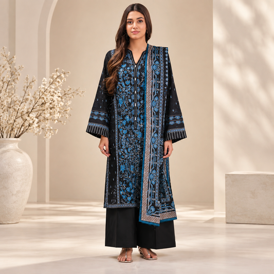 Noir Sapphire Embroidered 3-Piece Suit
