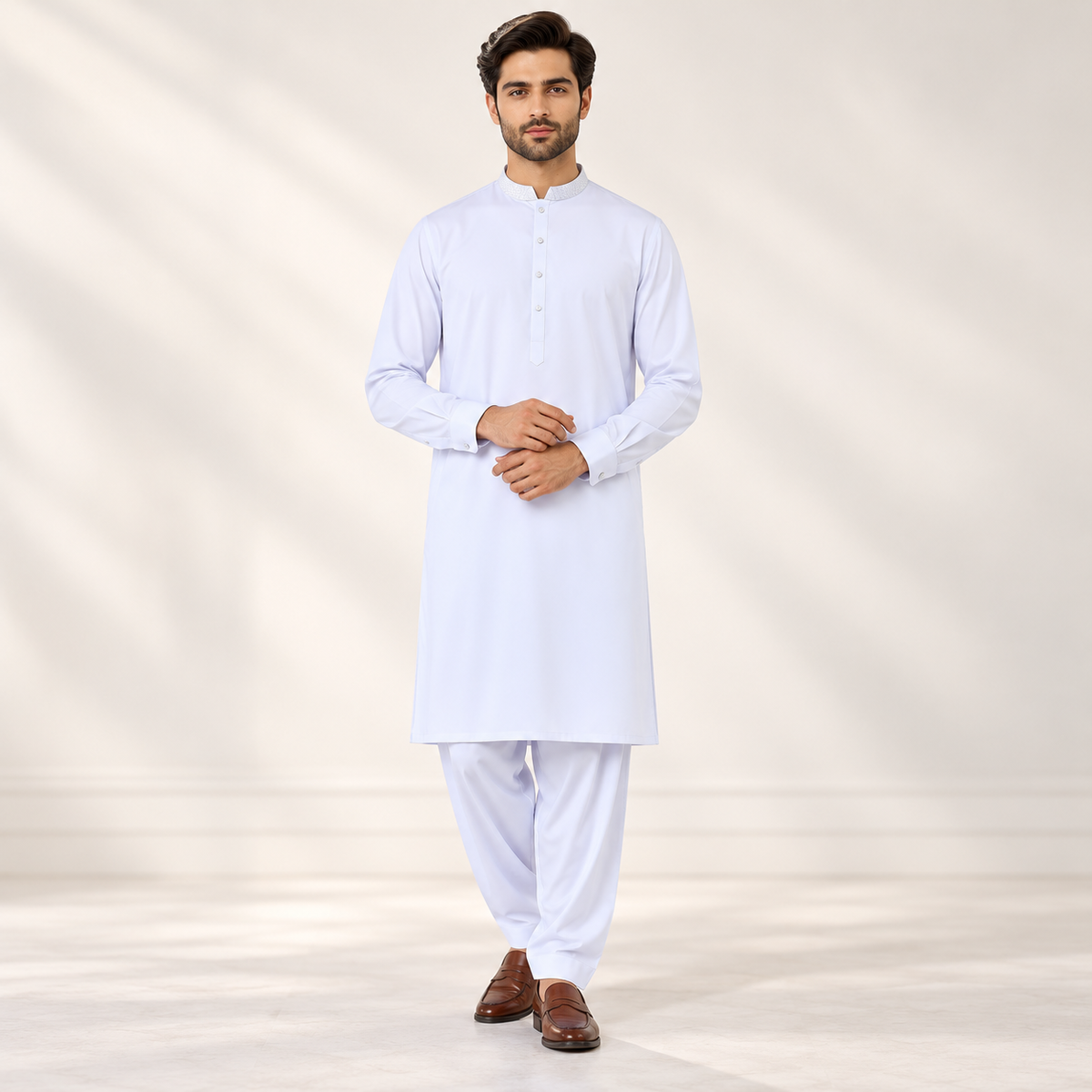 Arctic White Embroidered Collar Shalwar Kameez