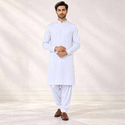 Arctic White Embroidered Collar Shalwar Kameez