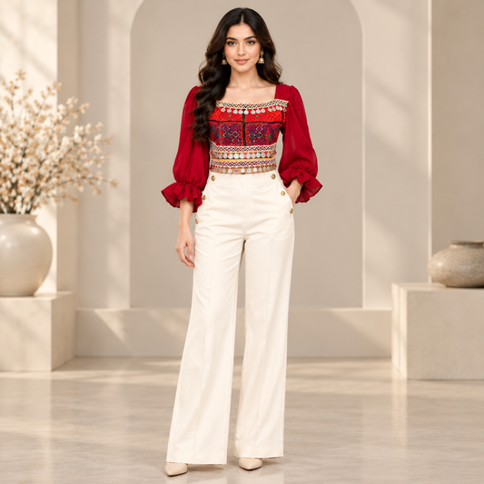 Ruby Heritage Embroidered Crop Top