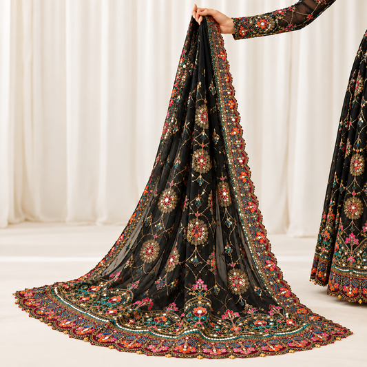 Noir Multicolor Embroidered Bridal Dupatta