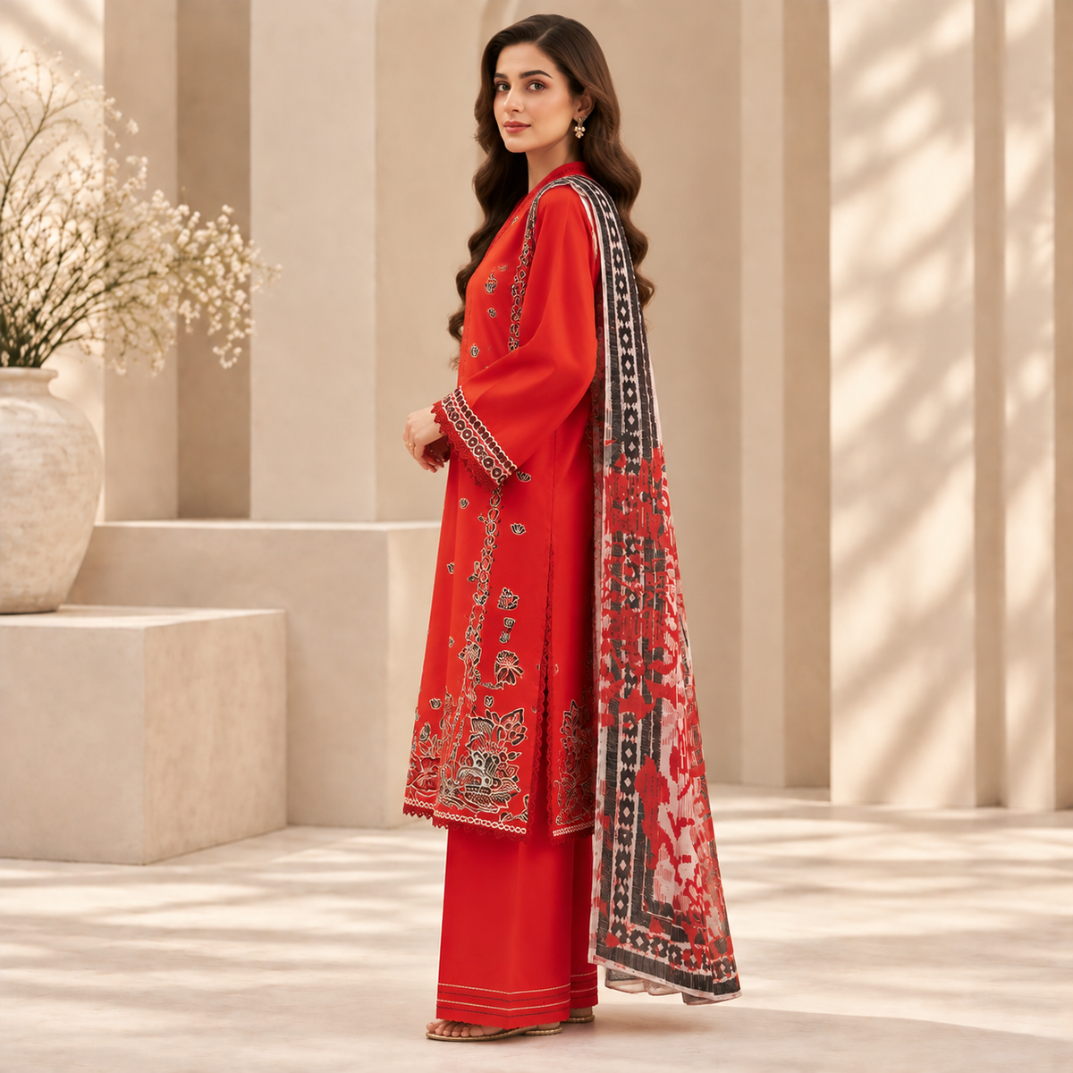 Ruby Noir Embroidered 3-Piece Suit