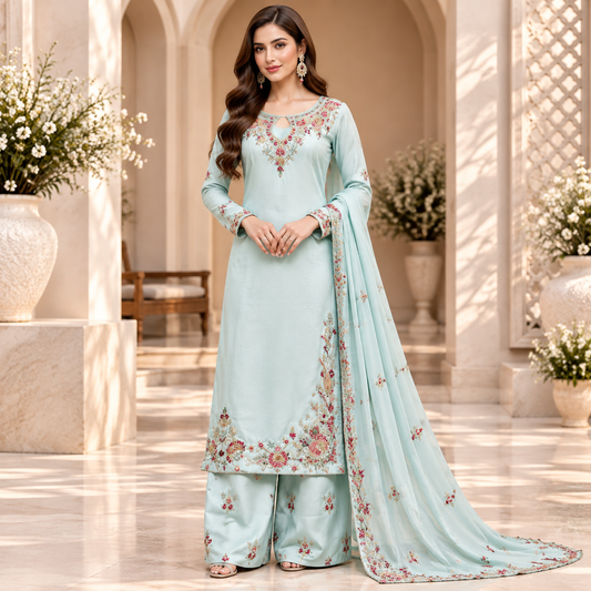 Serene Aqua – Luxury Pastel Blue Pakistani Embroidered Suit
