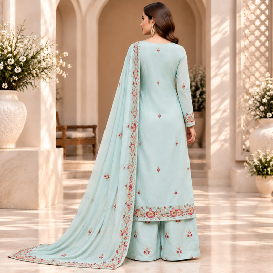 Serene Aqua – Luxury Pastel Blue Pakistani Embroidered Suit