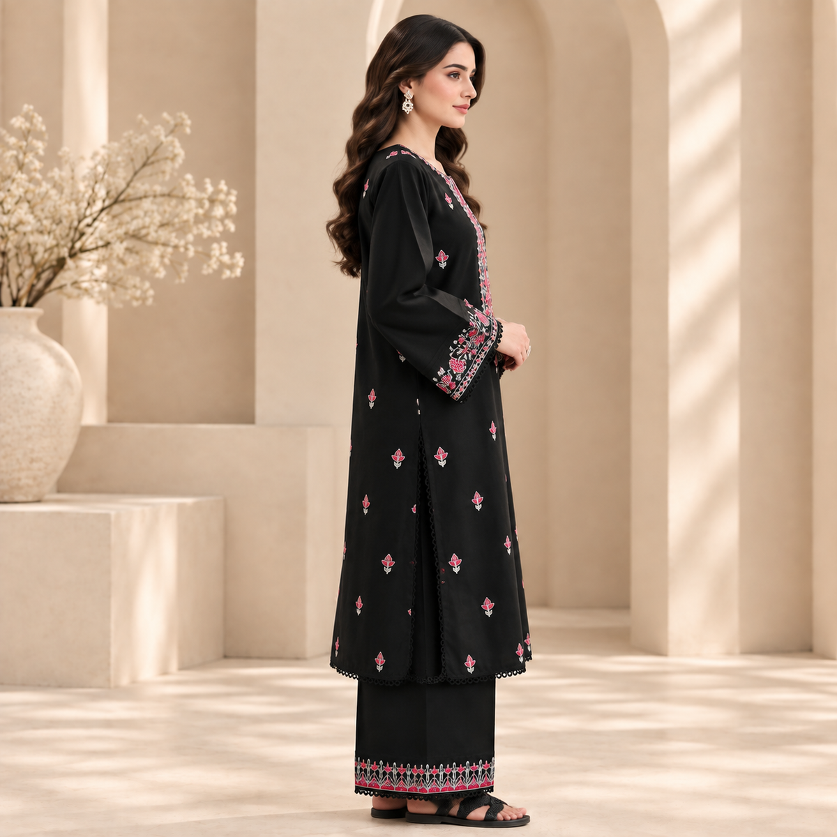 Noir Rose Signature Embroidered 2-Piece Suit