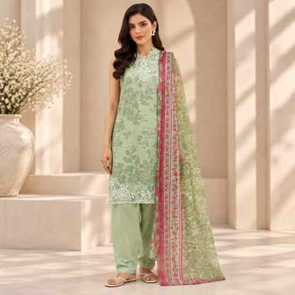 Mint Blossom Embroidered 3-Piece Suit