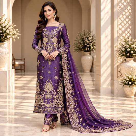 Royal Amethyst – Luxury Purple Pakistani Embroidered Suit