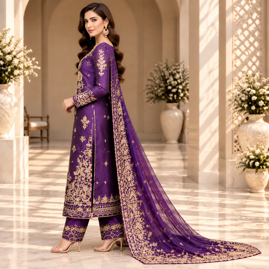 Royal Amethyst – Luxury Purple Pakistani Embroidered Suit