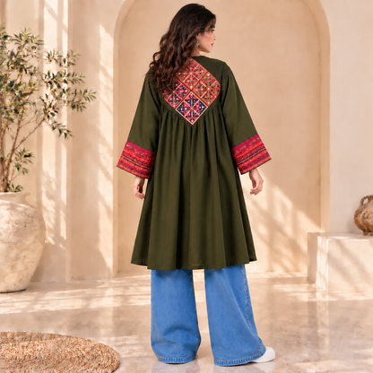 Afghan Heritage Olive Green Embroidered Coat