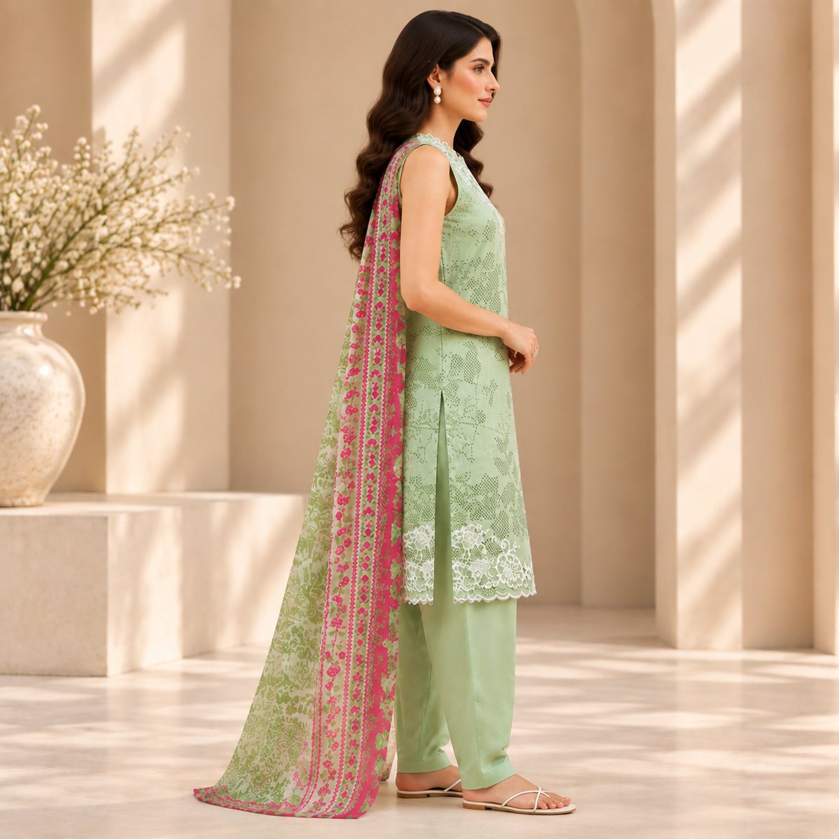 Mint Blossom Embroidered 3-Piece Suit