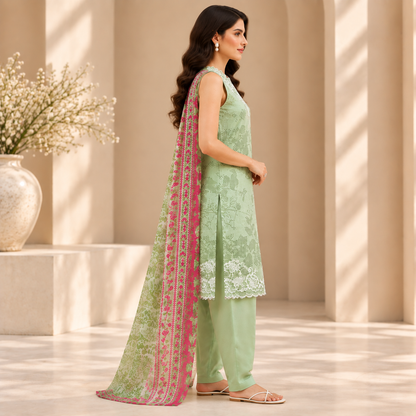 Mint Blossom Embroidered 3-Piece Suit