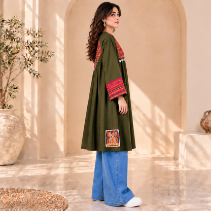 Afghan Heritage Olive Green Embroidered Coat