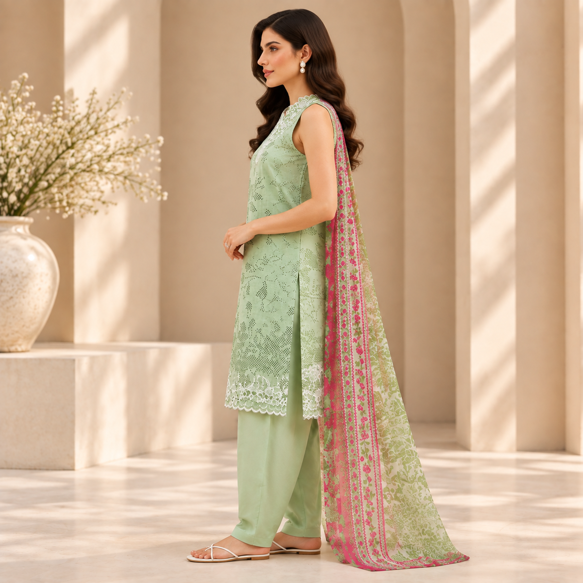 Mint Blossom Embroidered 3-Piece Suit
