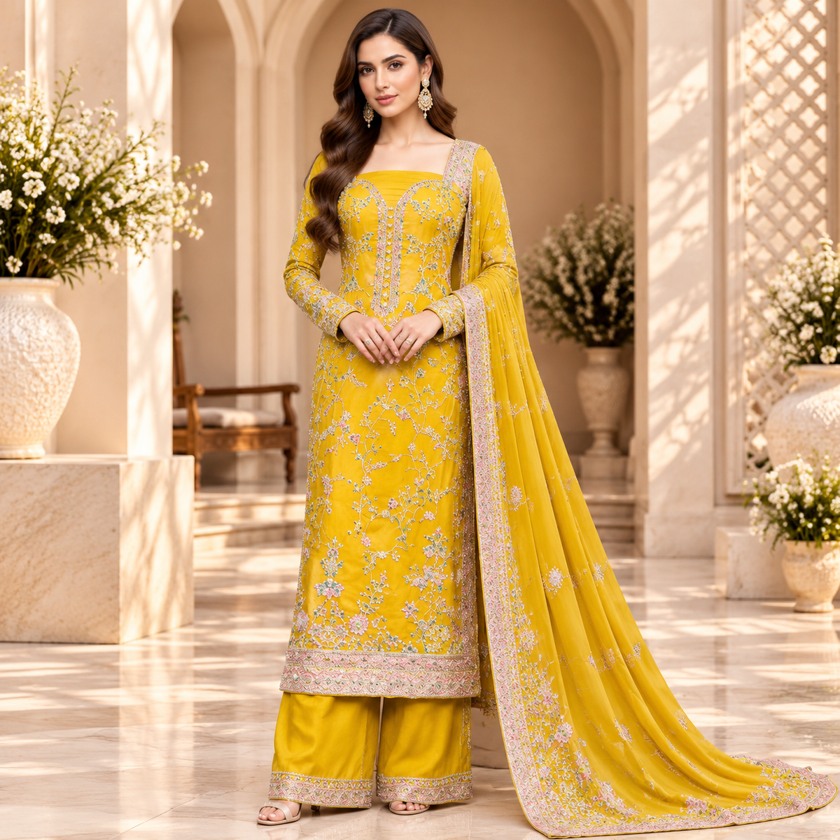 Sunlit Majesty – Luxury Yellow Pakistani Embroidered Suit