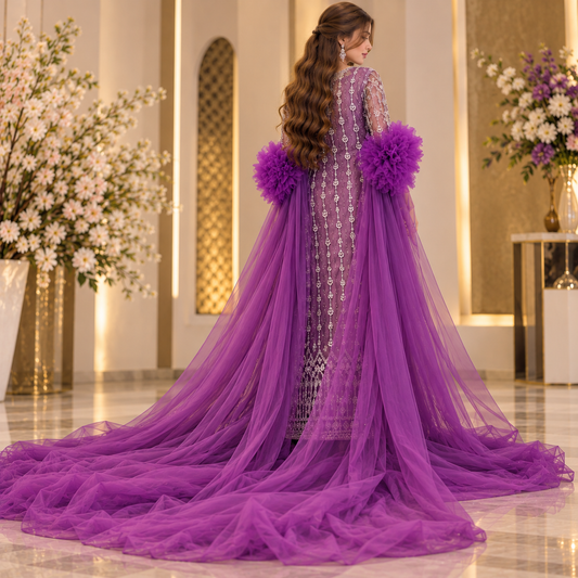Royal Lavender Embroidered Maxi Dress