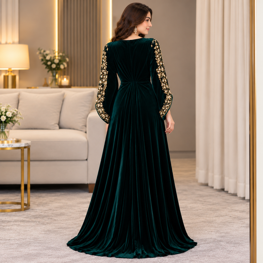 Emerald Elegance – Luxury Velvet Gown