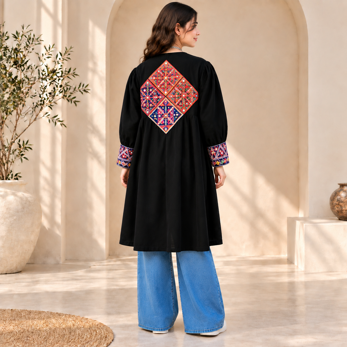 Afghan Heritage Black Embroidered Coat