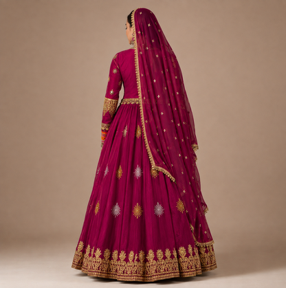 Magenta Embroidered Afghan Maxi Dress