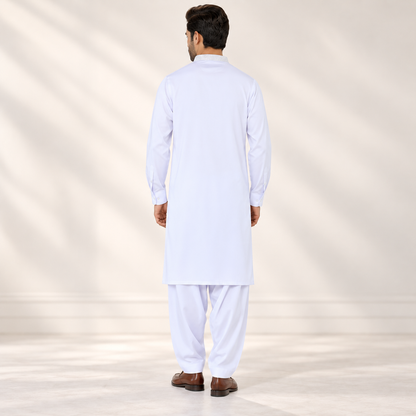 Arctic White Embroidered Collar Shalwar Kameez