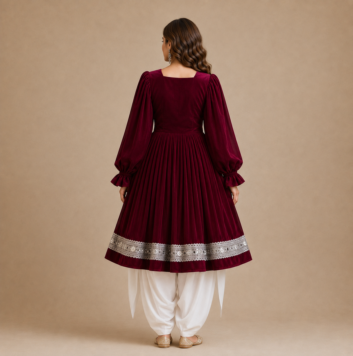 Maroon Velvet Afghan Dress