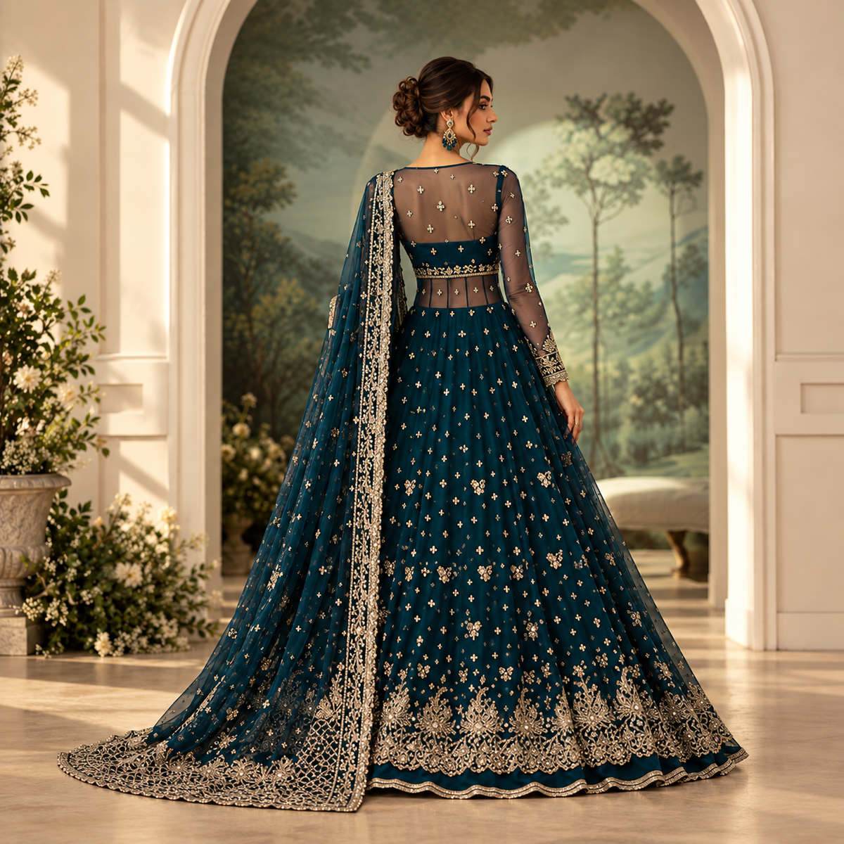 Teal Noor Embroidered Formal Gown