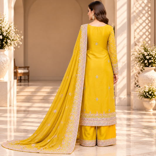 Sunlit Majesty – Luxury Yellow Pakistani Embroidered Suit