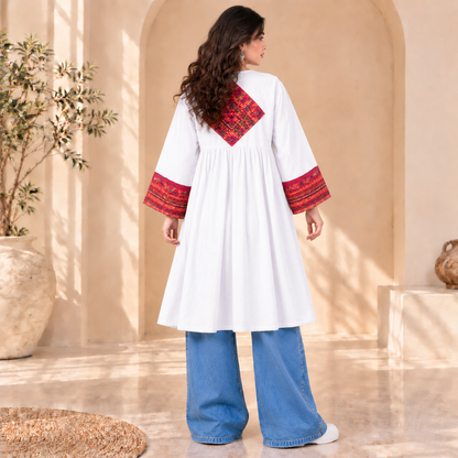 Afghan Heritage White Embroidered Statement Coat