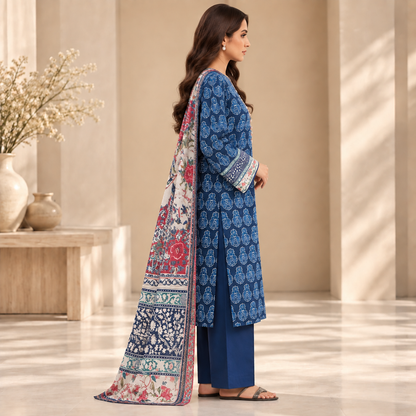Royal Azure Floral Printed 3-Piece Suit