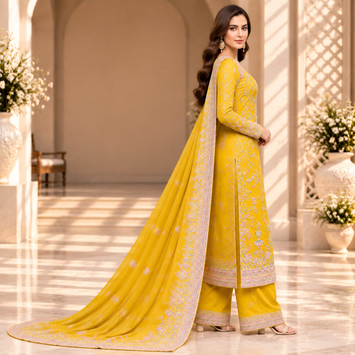 Sunlit Majesty – Luxury Yellow Pakistani Embroidered Suit