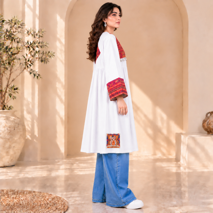 Afghan Heritage White Embroidered Statement Coat