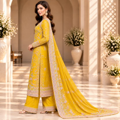 Sunlit Majesty – Luxury Yellow Pakistani Embroidered Suit